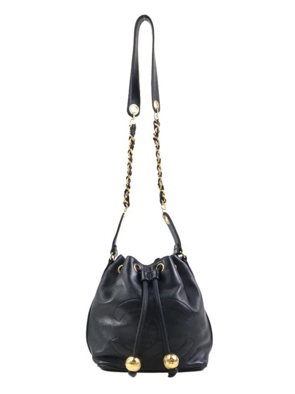 CHANEL Chain Shoulder Bag Black/Gold Leather/Metal